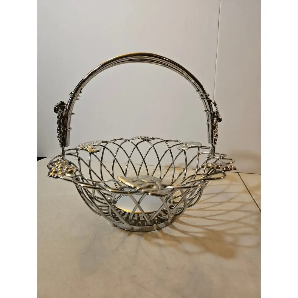 Decorative metal grape leaf design bread basket